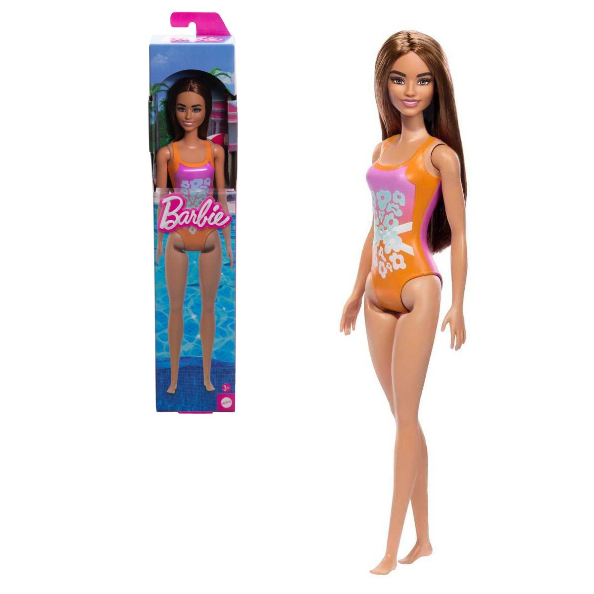 Barbie Fashion & Beauty Muñeca De Playa Sorpresa - Traje De Baño Naranjo